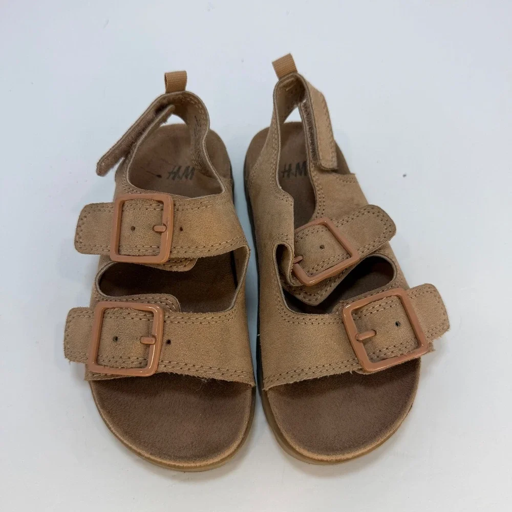 H&M Toddler Tan Faux Suede Double Buckle Strap Sandals Size 10 S-0018